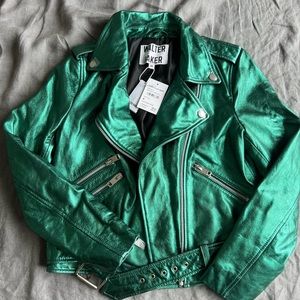 Walter baker BNWT green shimmery leather biker jacket size medium